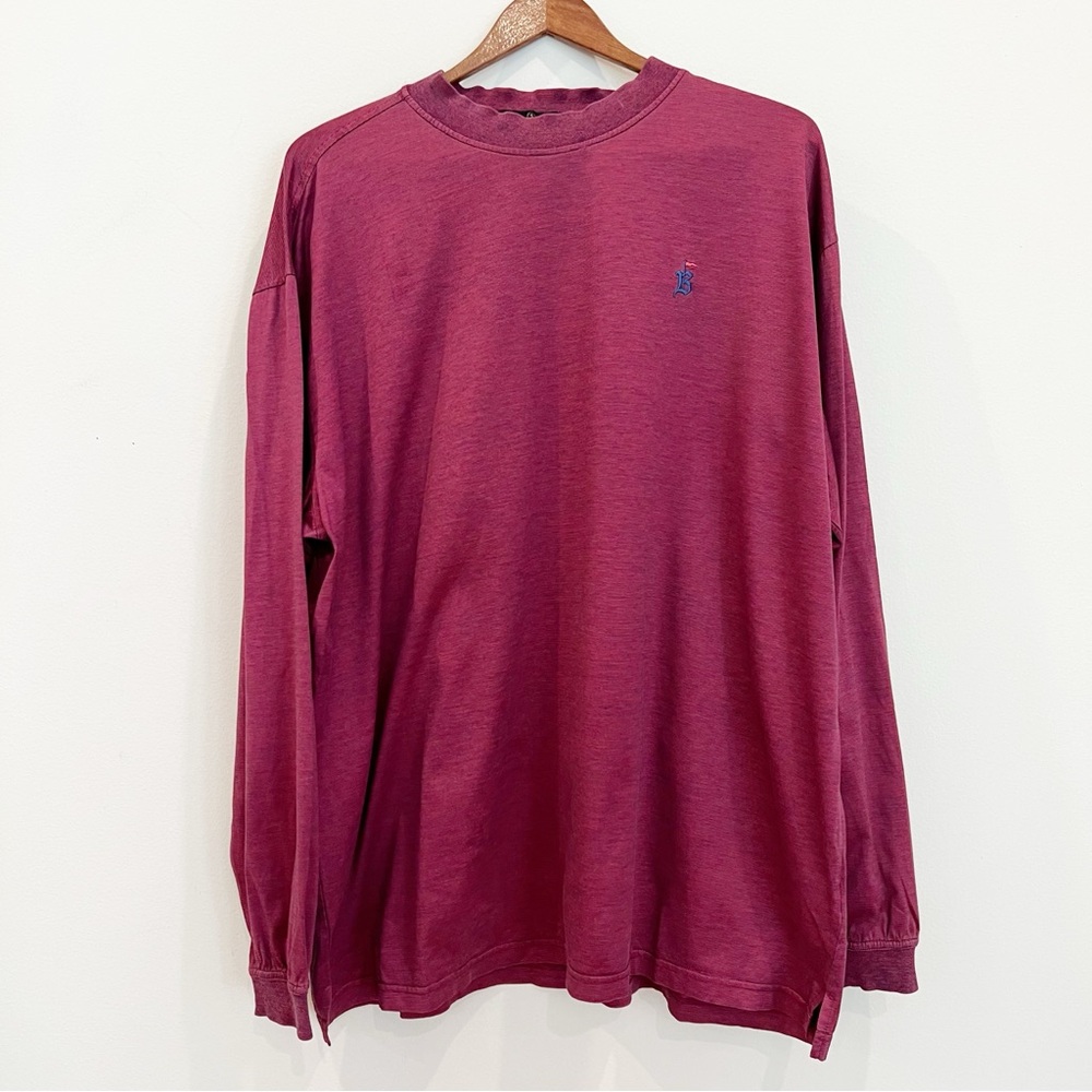 Bugatchi Mens Long Sleeve T Shirt XL Red Maroon Casual Crew Neck 100% Cotton